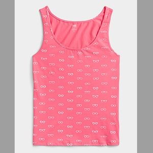 Pink and white glasses organic stretch cotton tank top NWT